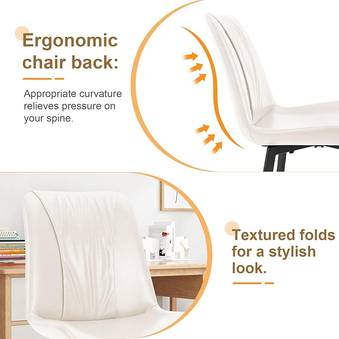 Upholstered Dining Chairs Set of 2, Modern Kitchen & Dining Room Chairs, Faux Leather, Sturdy Metal Legs, for Living Room, Cafe & Restaurant- White