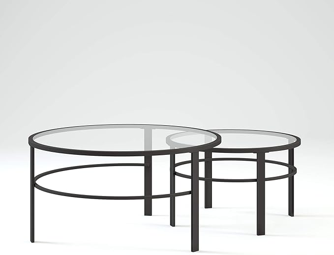 Henn&Hart Round Nested Coffee Table in Blackened Bronze, Coffee Table coffee tables for living room, studio apartment essentials, 36" Wide