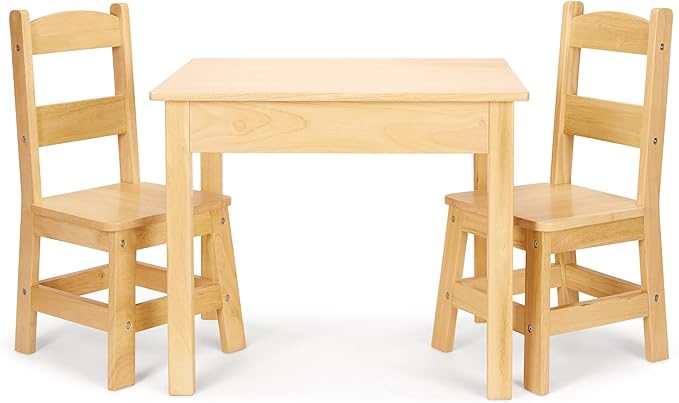 Melissa & Doug Solid Wood Table and 2 Chairs Set - Light Finish Furniture for Playroom
