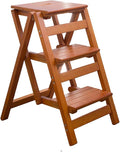 KINGBO Step Stool for Adults/Step Ladder/Counter Chair, 3-Step Folding Portable Wooden Step Stool, Anti-Slip & Lightweight (Nut - Brown)