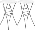 Cocktail Table 28in Folding Round High Top Indoor Outdoor with Removable Legs, Tall Bistro Foldable Bar Height Table for Parties, Patio, Backyard, Dining, Wedding, White- 2PCS