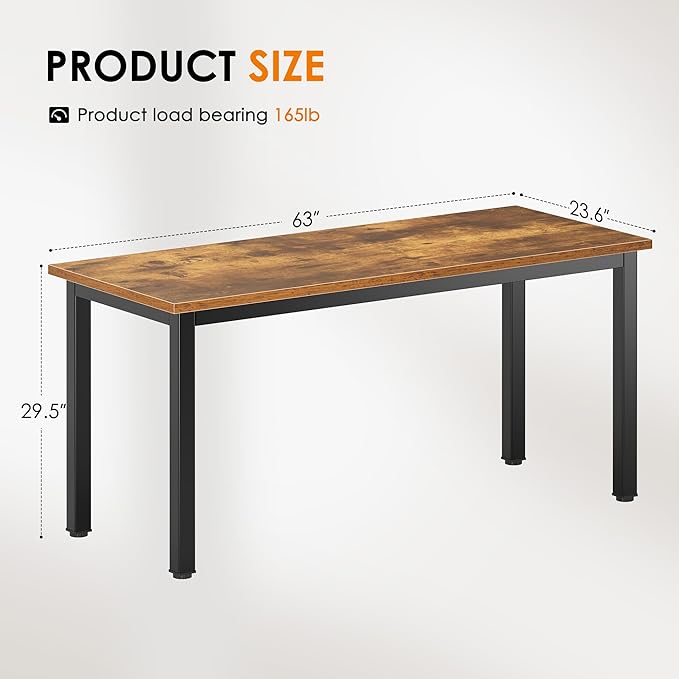 DlandHome 63 inch Computer Desk Home Office Table Writing Desk Study Table Gaming Desk Workstation (63 inch, Rustic Brown)