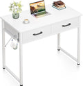 Casaottima 32 Inch Small Office Computer Desk with 2 Drawers & Headphone Hook - Compact Writing Desk for Home Office, Study or Work, Modern Space-Saving Design for Small Spaces, White