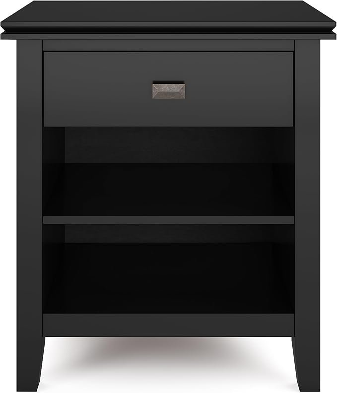 SIMPLIHOME Artisan Solid Wood 24 inch Wide Contemporary Bedside Nightstand Table in Black for The Living Room and Bedroom