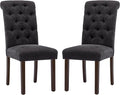 COLAMY Button Tufted Dining Chairs Set of 2, Parsons Upholstered Fabric Dining Room Chairs Kitchen Chairs with Wood Legs and Padded Seat, Black