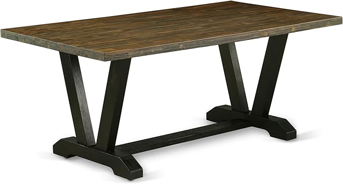 East West Furniture V677EL121-9 9 Piece Dining Set Includes a Rectangle Dining Room Table with V-Legs and 8 Blue Linen Fabric Upholstered Parson Chairs, 40x72 Inch, Multi-Color