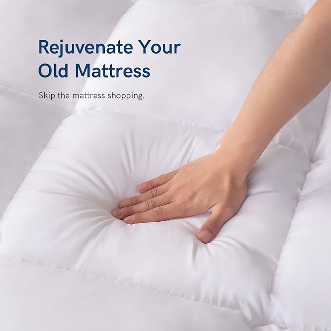ELEMUSE Cal King Mattress Topper for Back Pain, Extra Thick Mattress Pad Cover, Plush Soft Pillowtop with Elastic Deep Pocket, Overfilled Down Alternative Filling