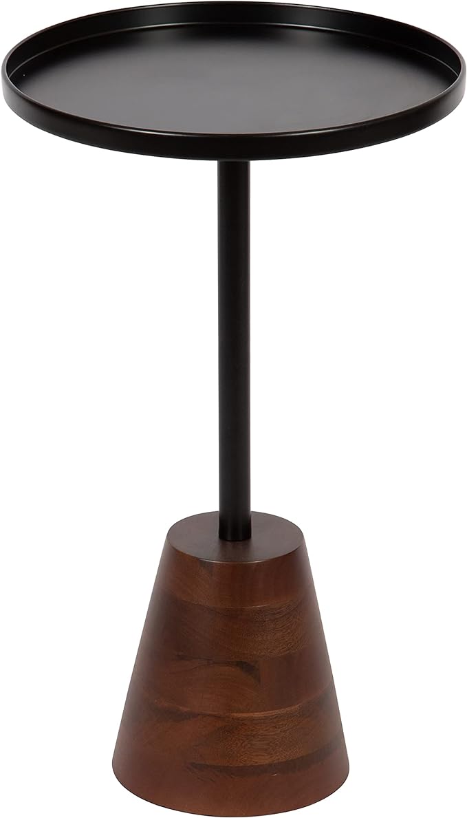 Kate and Laurel Tira Round Side Table, 14 x 14 x 24, Walnut Brown Wood and Black, Decorative Pedestal Style End Table for Use as a Bedroom Nighstand or Living Room Accent