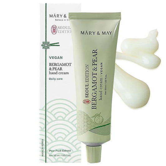 Mary&May SEOUL EDITION Bergamot & Pear Refreshing Hand Cream - Korean Moisturizing Vegan Hand Moisturizer - Refreshing Citrus Scent - Non Greasy Light Gel Cream Texture, 1.69oz.
