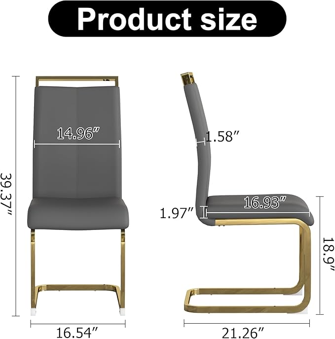 Dining Chairs Set of 8, Faux Leather with Plated Chrome Metal Frame, Modern Kitchen Chairs with Padded Seat High Back for Dining Room, Kitchen, Living Room