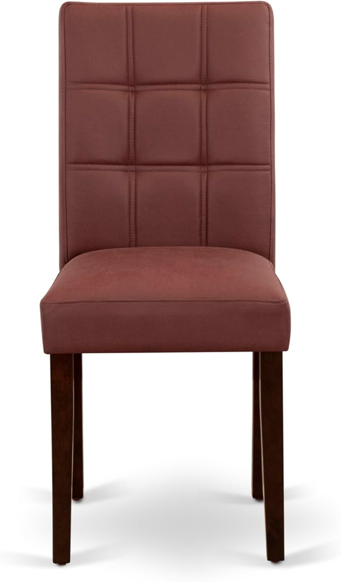 East West Furniture DLAS3-MAH-26 3 Piece Mid Century Modern Dining Table Set contain A Wooden Kitchen Table and 2 Burgundy Polyester Fabric Mid Century Modern Dining Chairs, Mahogany