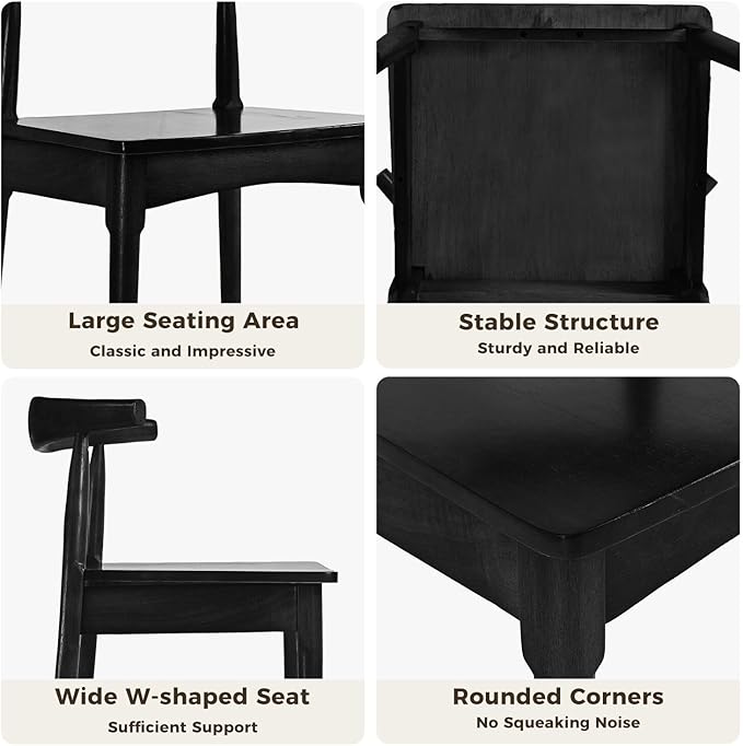 DELAVIN Solid Wood Dining Chairs Set of 4, Farmhouse Style High Ladder Back Dining Room Chairs, Modern Dining Chair for Living Room, Kitchen, Bedroom, Black