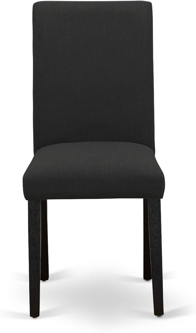East West Furniture X697AB624-7 7 Piece Modern Dining Table Set Consist of a Rectangle Wooden Table with X-Legs and 6 Black Color Linen Fabric Upholstered Chairs, 40x72 Inch, Multi-Color