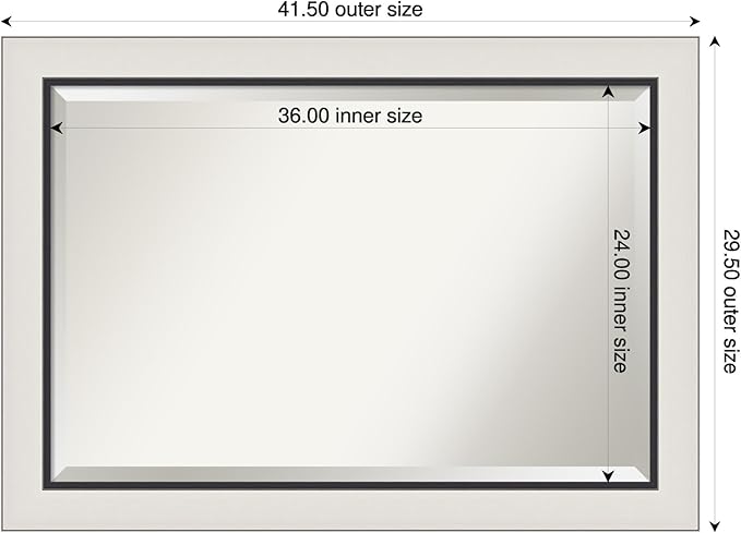 Amanti Art Silver Bathroom Mirror for Over Sink, 30x42 Ellie Silver Black Rectangle Vanity Mirror, Large Modern Contemporary Frame, Hangs Horizonally and Vertically, Bathroom Wall Decor, Beveled Edge
