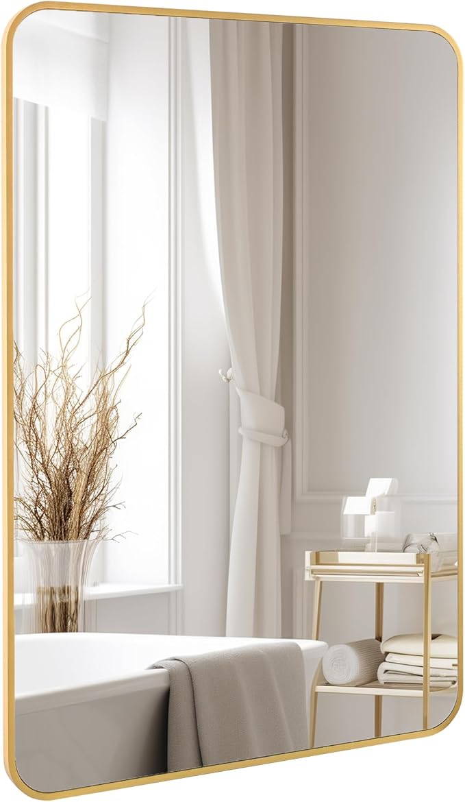 Gold Bathroom Mirror,Rectangle 20 x 30 Inch Vanity Wall Mirror,Modern Mirror for Wall Decoration,Decorative Rectangular Mirror for Bedroom Living Room Entryway