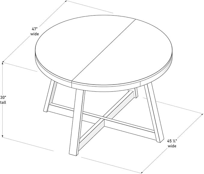 Plank+Beam Round Dining Table, 47 Inch Solid Wood Kitchen Table, Farmhouse Round Table for 4, Small Dinette Table, Black Wirebrush