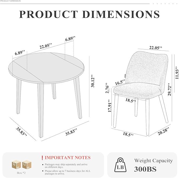 COLAMY 3-Piece Extendable Dining Table Set for 2, 36" Kitchen Round Wood Table with 2 Wooden Dining Room Chairs,Light Brown/Blue