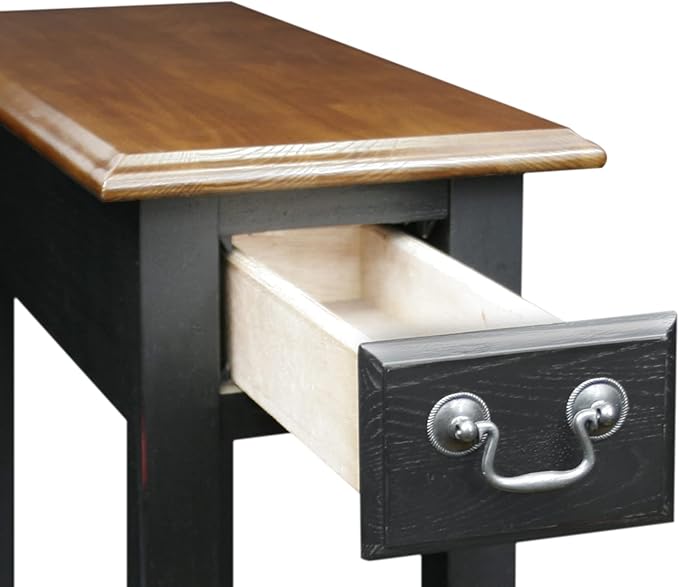 Haven Ridge Narrow Solid Wood Side Table with Drawer and Shelf, Medium Oak Brown and Slate Black, Perfect for Living Rooms, Bedrooms, and Small Spaces – Leick Home, 9017-SL