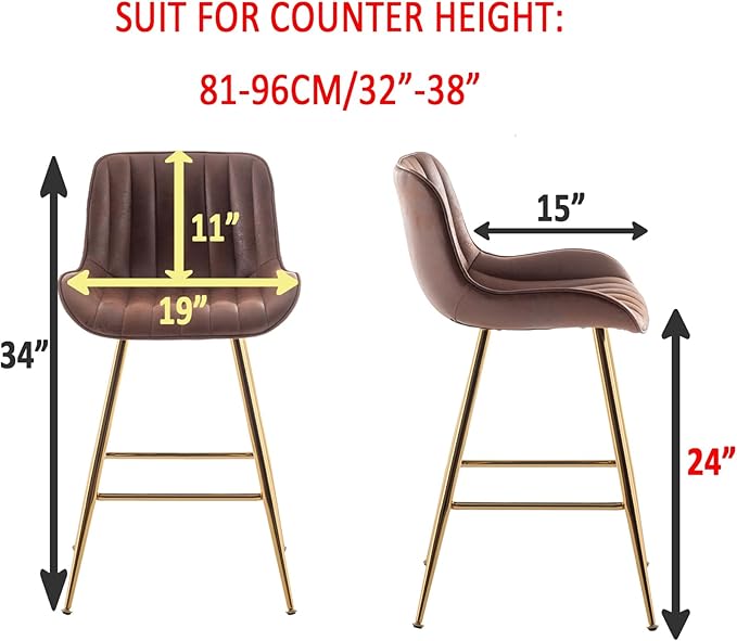 Sidanli Brown Velvet Bar Stools-Set of 2, 24 Inch Bar Stools for Kitchen Counter