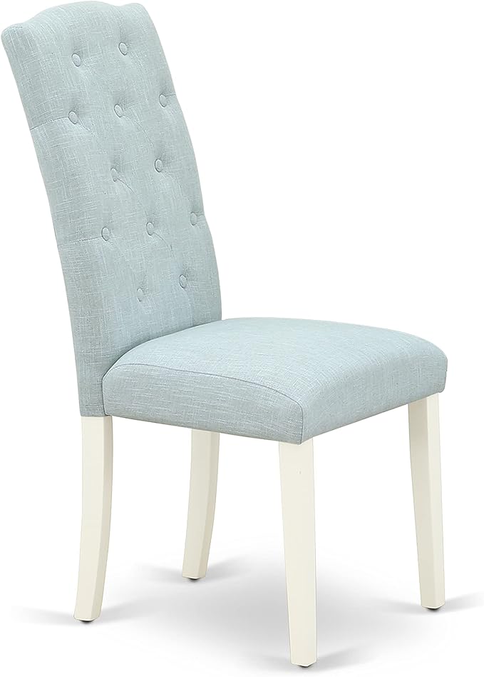 East West Furniture X027CE215-6 6 Piece Dining Room Set Contains a Rectangle Dining Table with X-Legs and 4 Baby Blue Linen Fabric Parson Chairs with a Bench, 40x72 Inch, Multi-Color