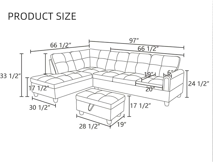 L Shaped Sectional Couches for Living Room, Modular 4 Seat Sofa with Ottoman Storage, Modern Couch with Chaise for Bedroom Apartment Furniture, Blue