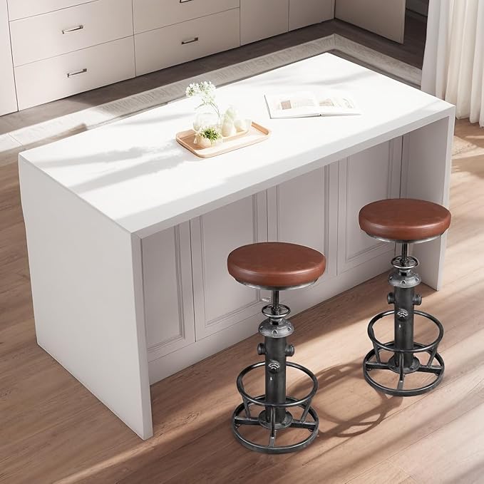 Industrial Swivel Bar Stools Kitchen Island Dining Chairs Pu Seat Bar Counter Height Adjustable 25-31inch