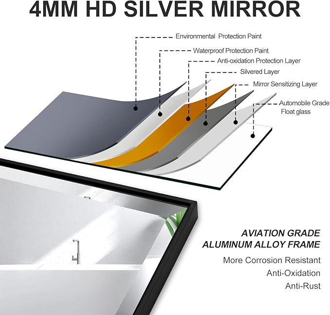 30x30 Inch Black Mirror with Beveled Trim, Aluminum Frame Bathroom Vanity Mirror, Copper-Free Mirror, Rectangle Wall Mounted Mirror, Modern Rectangular Mirror Horizontal or Vertical