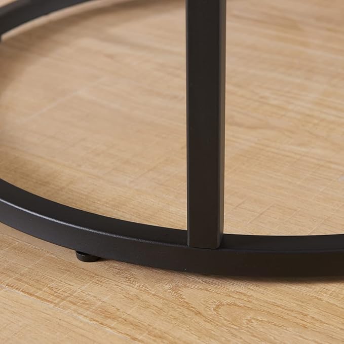 CENSI 24" Round Nesting Table, Accent Coffee Table, French Oak Grey Wood Finish, Space-Saving, Modern Industrial Style