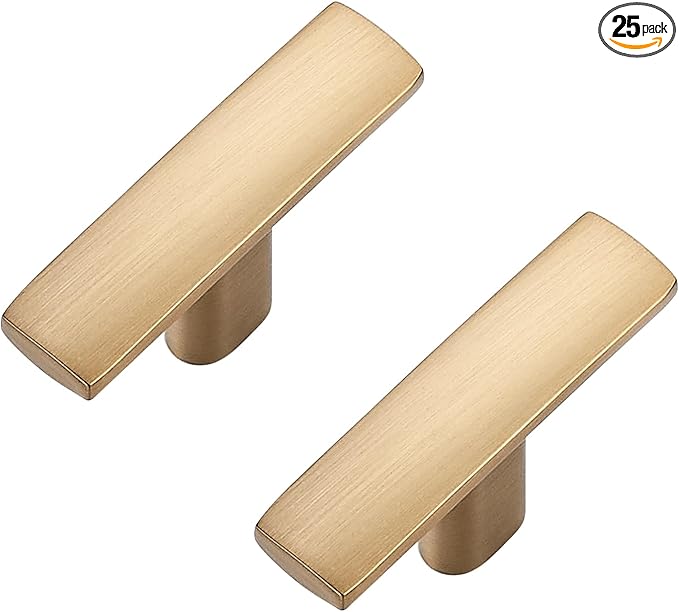 25 Pack Cabinet Handles Single Hole - Curved Cabinet Knobs Champagne Bronze Drawer Pulls for Kitchen Cupboard Solid Pulls for Dresser Drawer Arch Closet Hardware