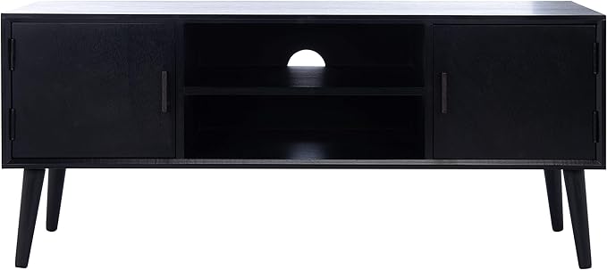 SAFAVIEH Sorrel TV Stand for up to 55" Flatscreen – Black, 2 Doors with Interior Storage, 2 Open Shelves, Entertainment Media Console (MED5701B)