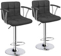 Bar Stools Set of 2,Armrest Adjustable Swivel Barstools with Back,Double Needle PU Leather Counter Height Bar Stools for Kitchen Island, Grey