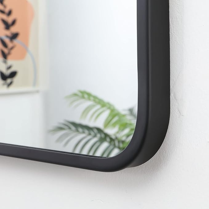 24"x32" Bathroom Wall Mirror with Matte Black Metal Frame & HD Glass, Copper-Free Mirrors Modern Rectangle Round Corner Framed Vanity Mirror - Horizontal or Vertical Installation