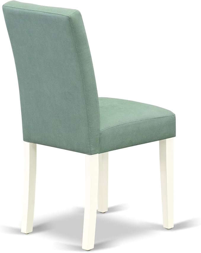 East West Furniture DOAS9-LWH-43 9 Piece Mid Century Modern Dining Table Set Consists A Wooden Dining Table and 8 Willow Green Polyester Fabric Upholstered Chairs, Linen White