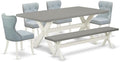 East West Furniture X097SI215-6 6 Piece Dining Set Contains a Rectangle Dining Room Table with X-Legs and 4 Baby Blue Linen Fabric Parson Chairs with a Bench, 40x72 Inch, Multi-Color
