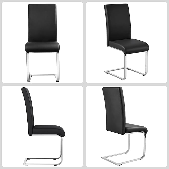 Yaheetech Dining Chairs Set of 4 Modern Faux Leather Upholstered Dining Room Chairs with High Back and Metal Chrome Legs for Kitchen/Living Room/Restaurant, Black
