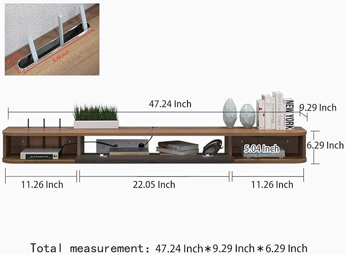 Pmnianhua Floating TV Shelf, 47'' Wall Mounted TV Stand Floating TV Console Media Entertainment Under TV Shelf for Bedroom Livingroom (Walnut)
