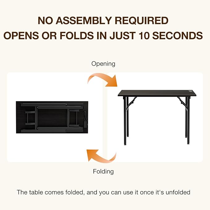 TEMI Small Computer Desk Folding Table - No Assembly, Compact 43.3" Foldable Desk with Power Outlets & USB Charging Port, Portable Small Office Desk, Ideal Mini Study Table, Charcoal Wenge