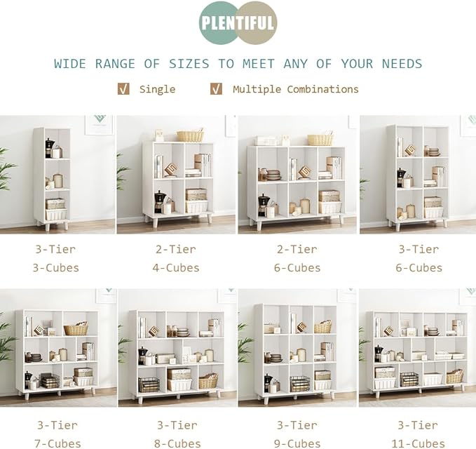 IOTXY Open Cube Low Bookcase - 3-Tier Freestanding Storage Display Cabinet Organizer with Legs for Home Office, 8-Cubes Open Shelf Short Bookshelf, White