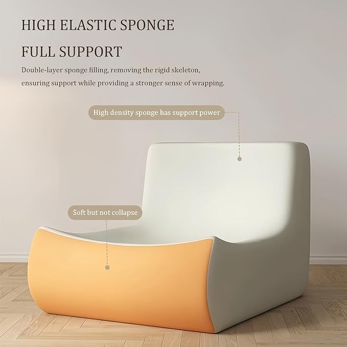 Bean Bag Chair - Memory Foam Bean Bag Chair for Adults, Comfy High-Resilience Single Sofa, Small Space Floor Chair, Chaise Lounge for Living Room, Bedroom (Orange, Wrinkles)