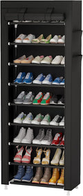 Calmootey 9 Tier Shoe Rack Organizer,Portable Shoe Shelf with Nonwoven Fabric Cover for Closet Hallway,Bedroom,Entryway,Black