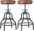 LOKKHAN Industrial Bar Stools-Swivel Leather Metal Bar Stool-20-27 Inch Tall Counter Height-Adjustable Kitchen Stool Dining Chair Cafe Stools (Set of 2)
