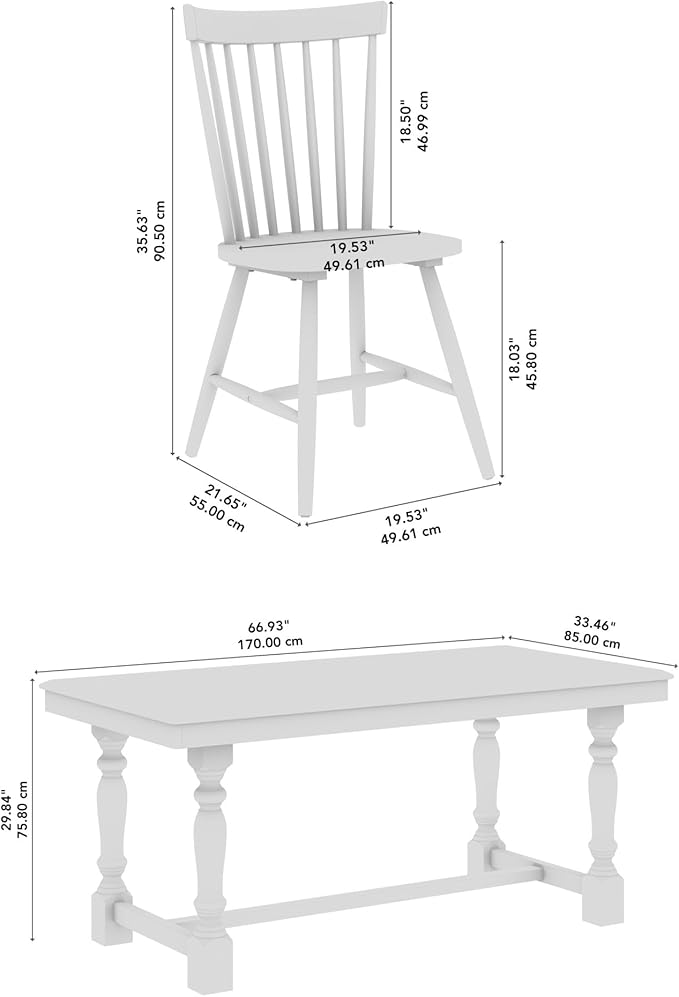 Bush Furniture Rectangular Dining Table Set for 6, with 67 inch Squire Trestle, High Back Spindle Dining Chairs, Farmhouse Transitional, Sterling Collection, Dark Brown and Black