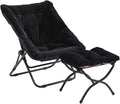 Comfy Folded Chair with Ottoman, Oversized Folding Faux Fur Chair Soft Furry Lounge Lazy Chair with Metal Frame Moon Chair Accent Chair for Bedroom, Living Room, Dorm Rooms