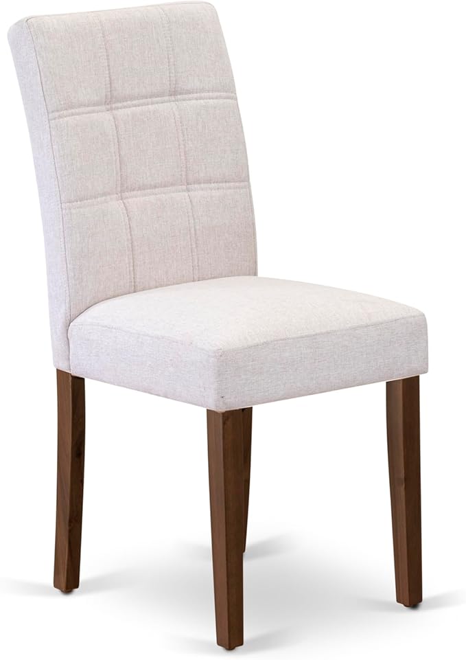 East West Furniture DLAS3-AWA-08 3 Piece Dinner Table Set Includes A Mid Century Modern Table and 2 Mist Beige Polyester Fabric Dinning Chairs, Antique Walnut