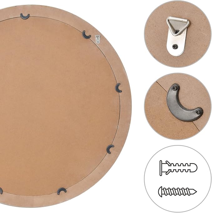 sawsile Wood Circle Mirror,Rustic Farmhouse Wall Mirror 28 inch Round Morden Decoration Wood Large Mirror White Accent Mirror for Bedroom,Living Room