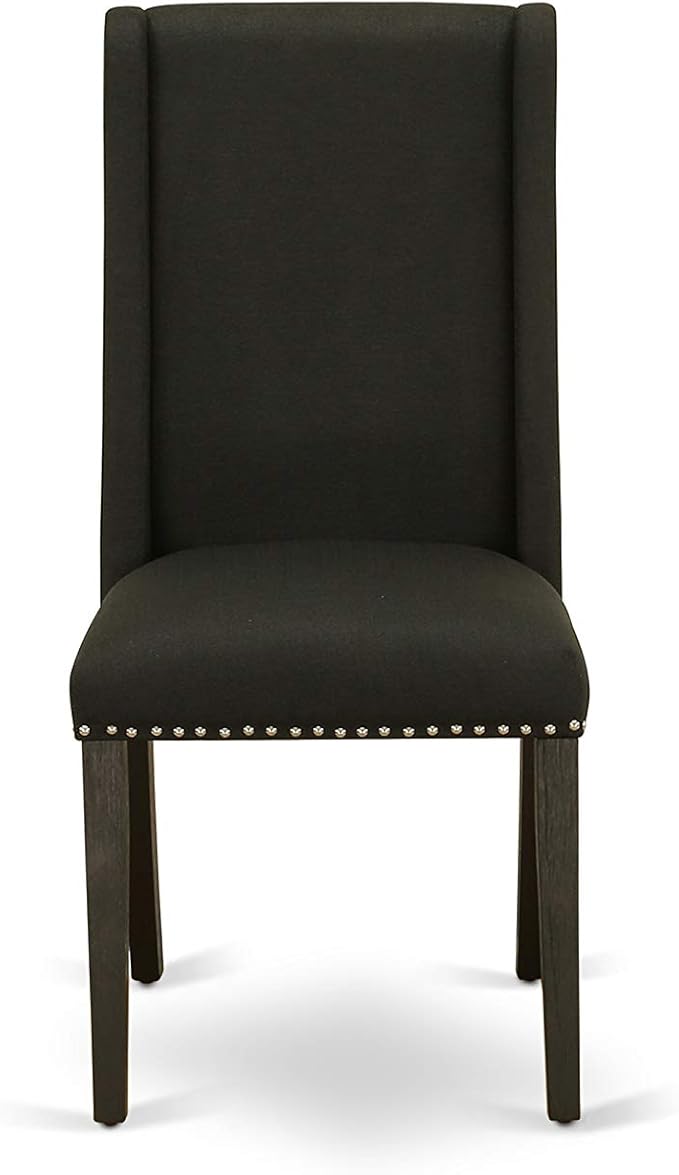 East West Furniture X677FL624-5 5 Piece Dining Room Furniture Set Includes a Rectangle Dining Table with X-Legs and 4 Black Linen Fabric Parsons Chairs, 40x72 Inch, Multi-Color