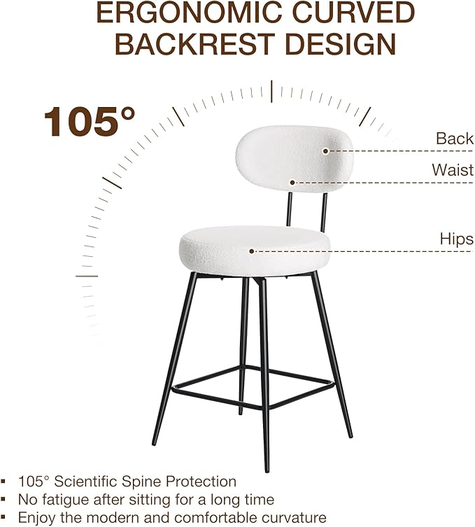 HOMMPA Counter Height Swivel Bar Stools Set of 4 Boucle Barstools 26'' Upholstered Modern Counter Barstools with Back Metal Legs Bar Stools Chairs for Kitchen Counter Island White