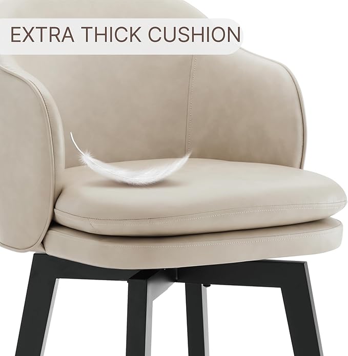 Counter Height Barstools 26 inch Upholstered Swivel Bar Stools with Back and Wood Legs for Kitchen Island,Set of 4,Beige PU Leather