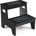 Wooden Step Stools for Kids, Heavy Duty Bamboo 2-Step Stepping Stools for Toddlers, DIY Non-Slip Pads & Handles, for High Bed, Bathroom, Toilet, Kitchen, RV, Black