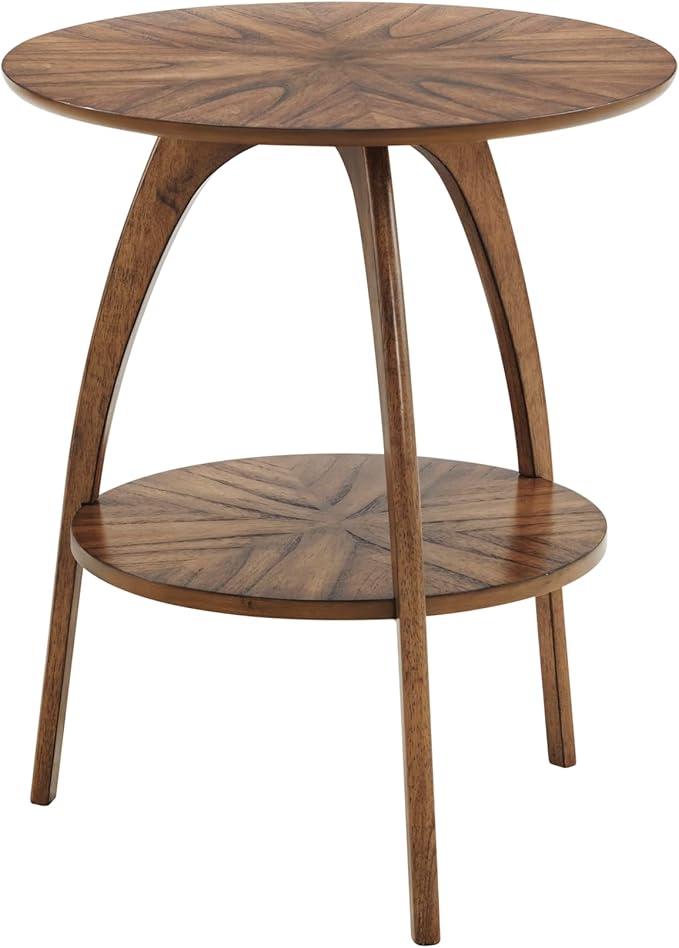 Martin Svensson Home Round Wood Nutmeg Brown Living Room End Side Accent Table Nightstand with Storage Shelf